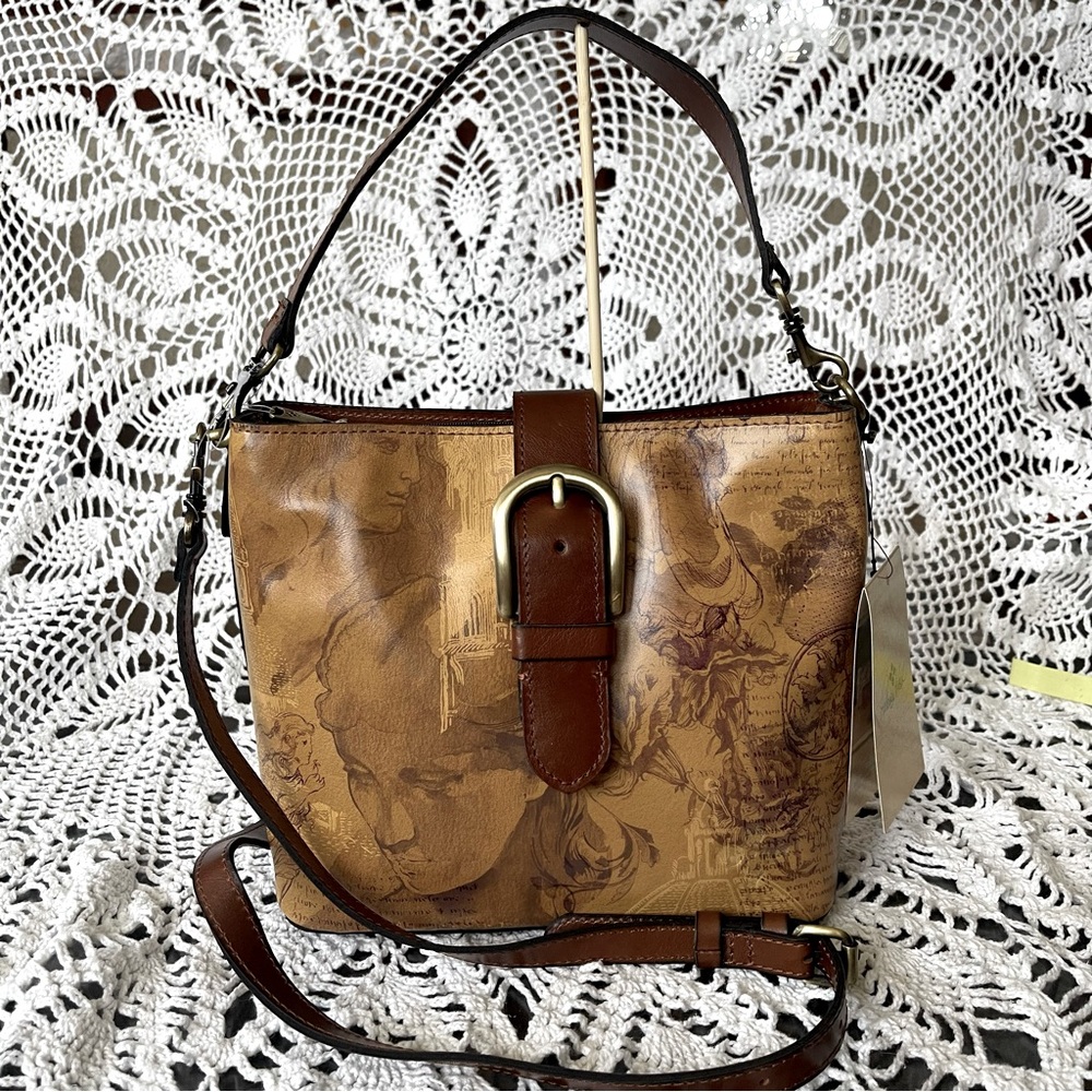 NWT Patricia Nash Italian Sketchbook Irving Bucket Leather Bag